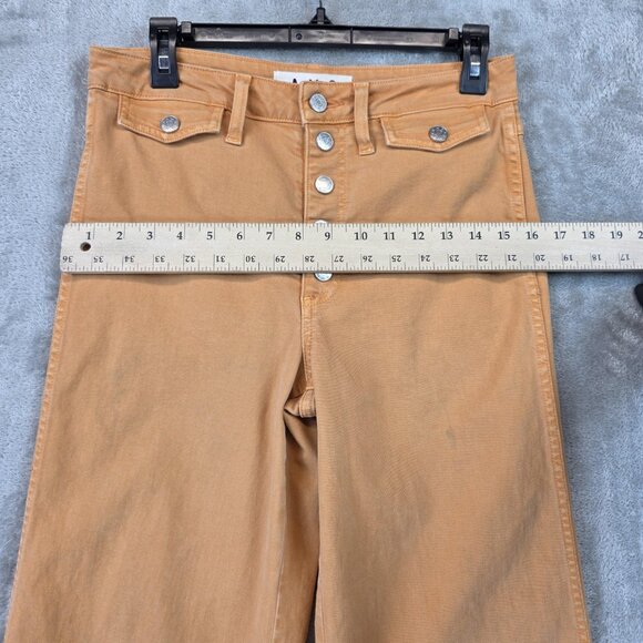 AMO Sylvia Straight Leg Pants Womens 28 Tan High Rise Button Fly Denim Flawed - Picture 9 of 16